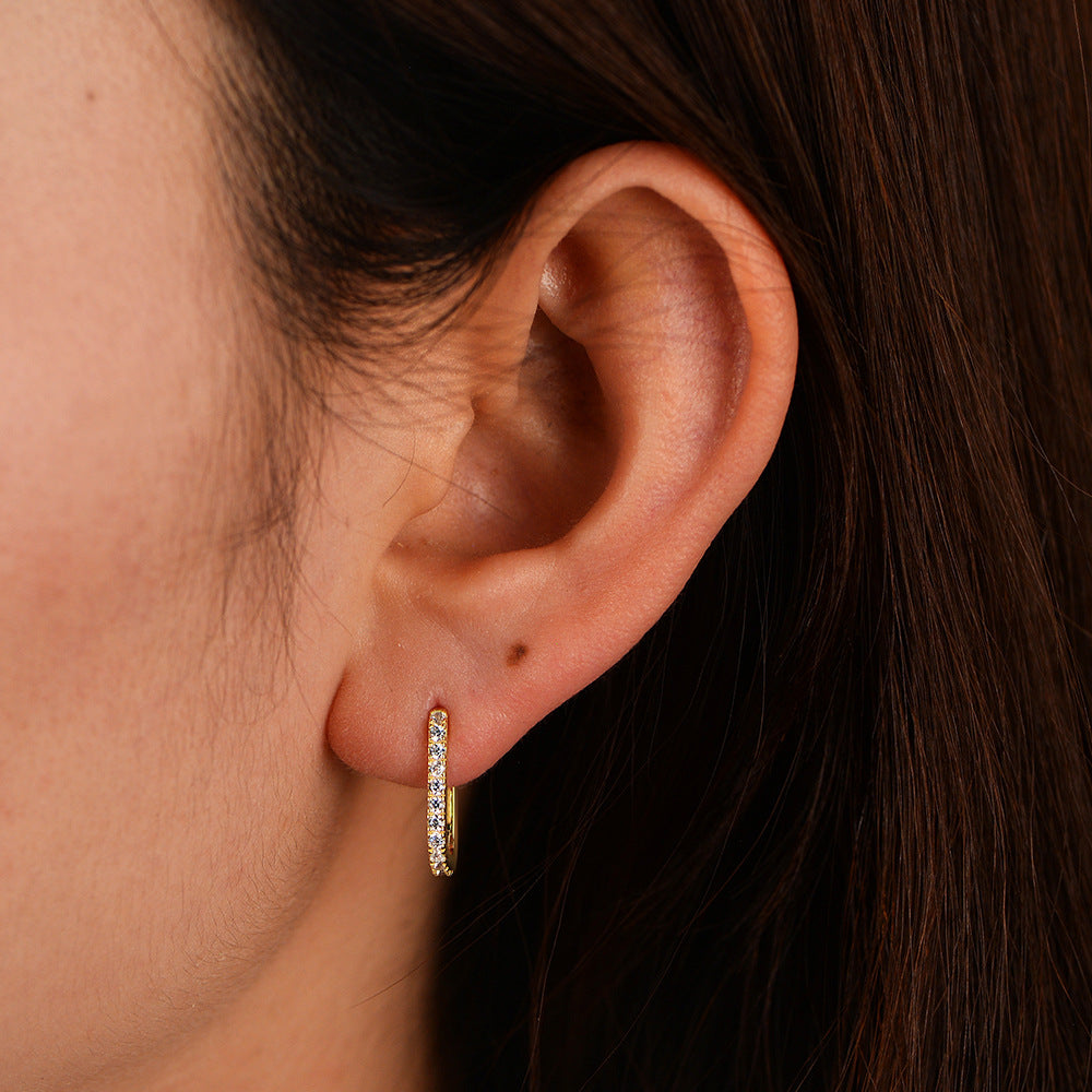 925 Sterling Silver Oval Zirconia Hoop Earrings, High-End Fashion Huggie Jewelry