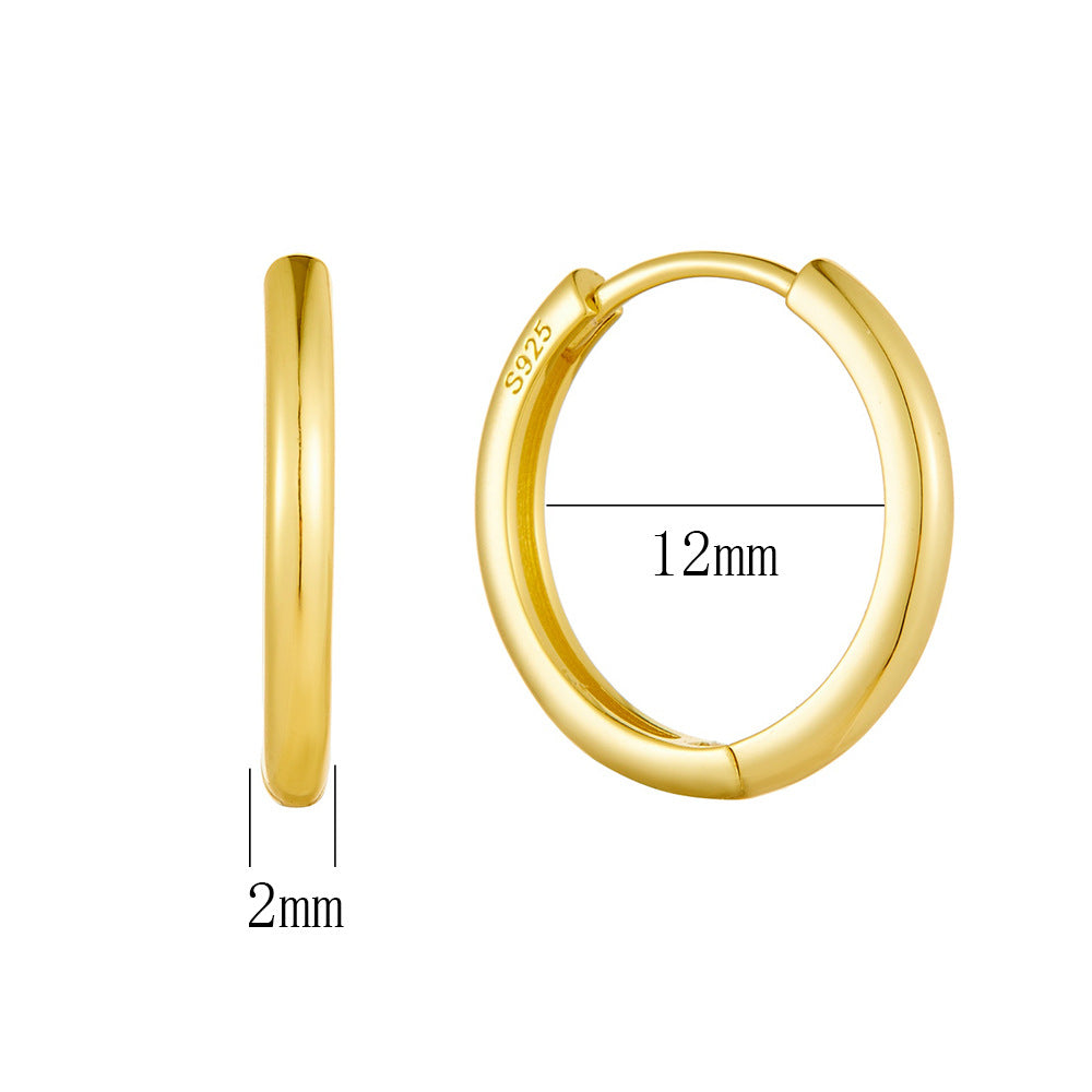925 Sterling Silver Minimalist Sleek Hoop Earrings, High-End Light Luxury Plain Circle Jewelry