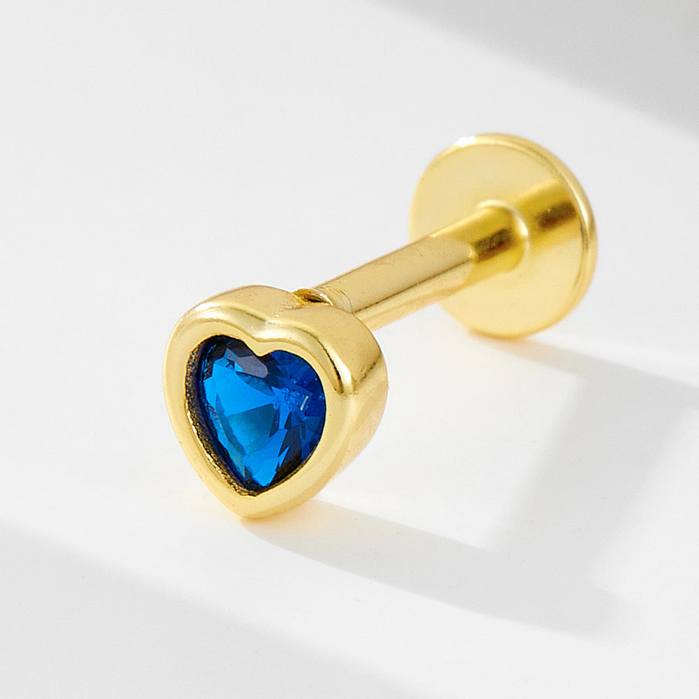 925 Sterling Silver Geometric Opal Labret Stud, Threaded Cartilage Piercing High-End Trendy Jewelry