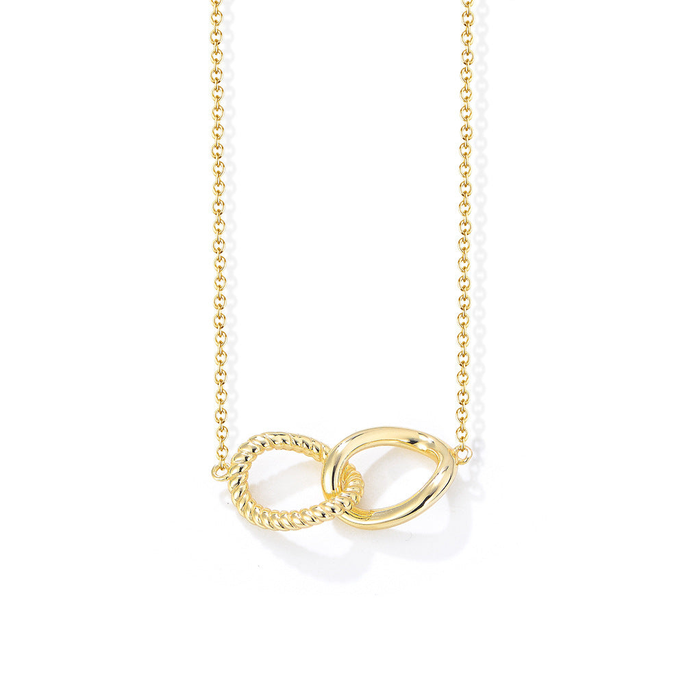 925 Sterling Silver Geometric Twisted Double Ring Necklace, Interlocking Circle Jewelry