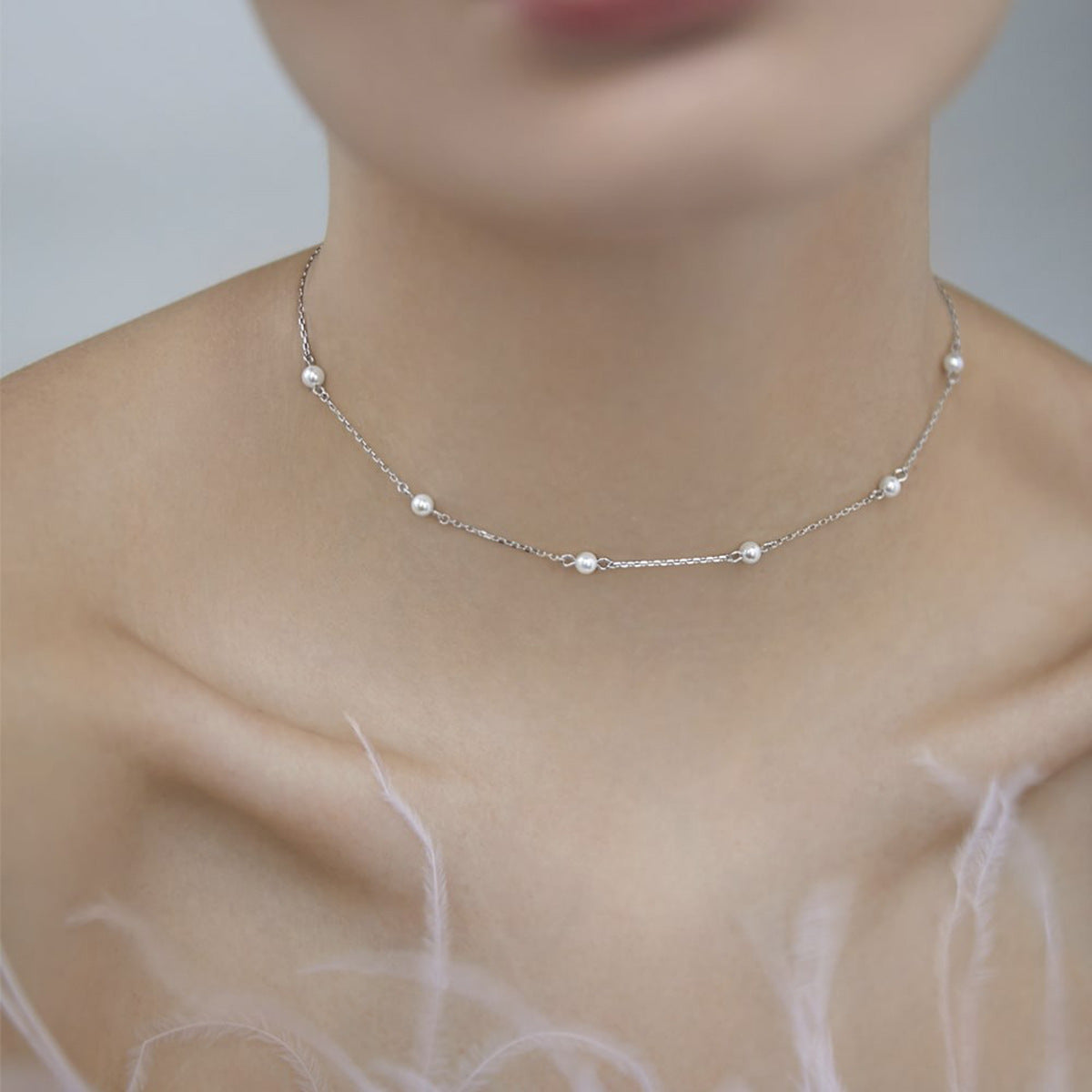 White Shell Pearl Choker - 925 Sterling Silver Minimalist Luxury Chain