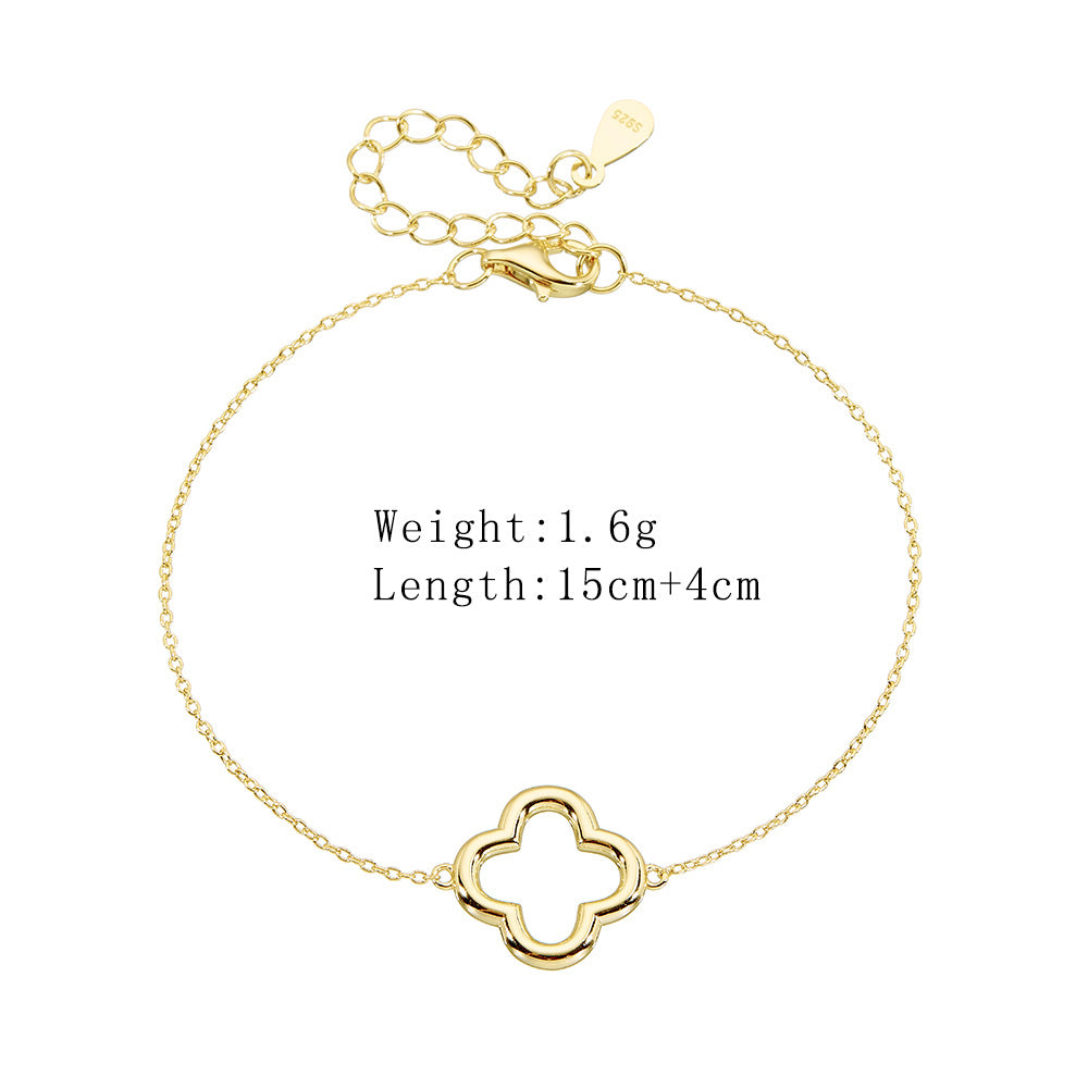 Sterling Silver Dainty Hollow Leaf Clover Link Bracelet for Women, Versatile Aesthetic Accessory