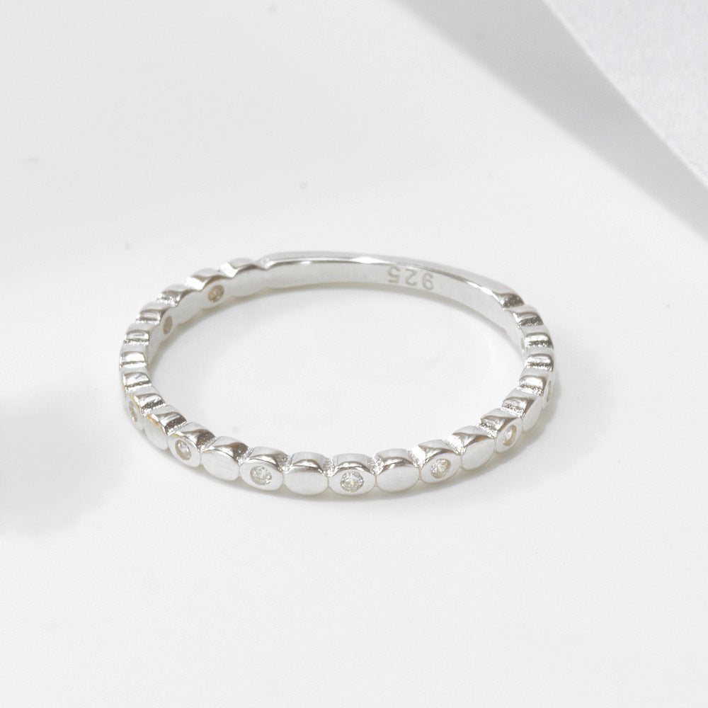Sterling Silver Pave Zirconia Geometric Round Ring for Women, Trendy Aesthetic