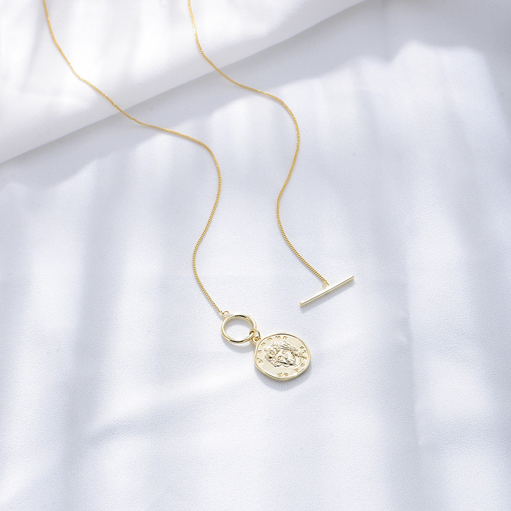 925 Sterling Silver Coin Necklace, Vintage Relief Medallion Pendant