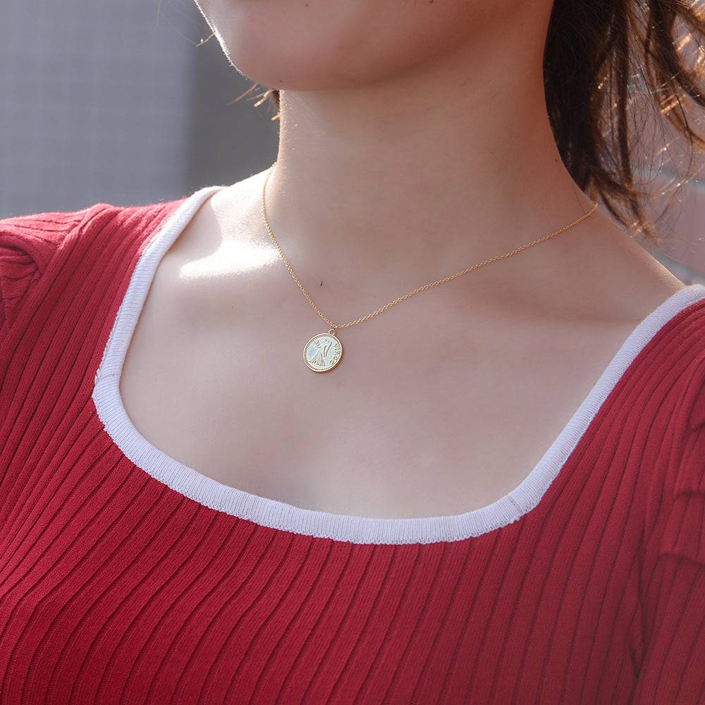 925 Sterling Silver Gold Plated 12 Zodiac Coin Necklace, Vintage Ins Style Jewelry