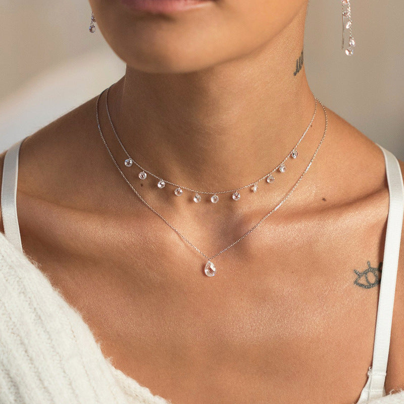 Teardrop Zircon Necklace - 925 Silver Minimalist Niche Choker Wholesale