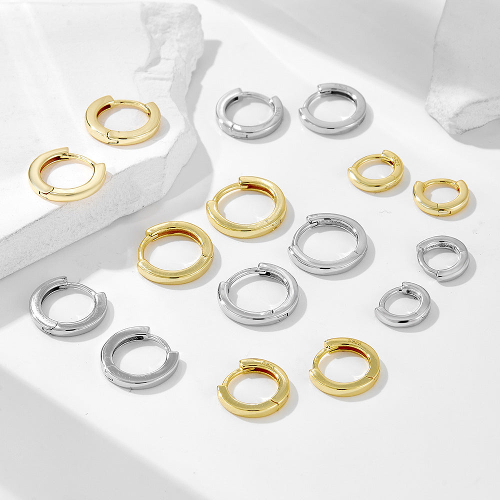 925 Sterling Silver Minimalist Chunky Hoop Earrings, High-Polished Versatile Huggie Jewelry