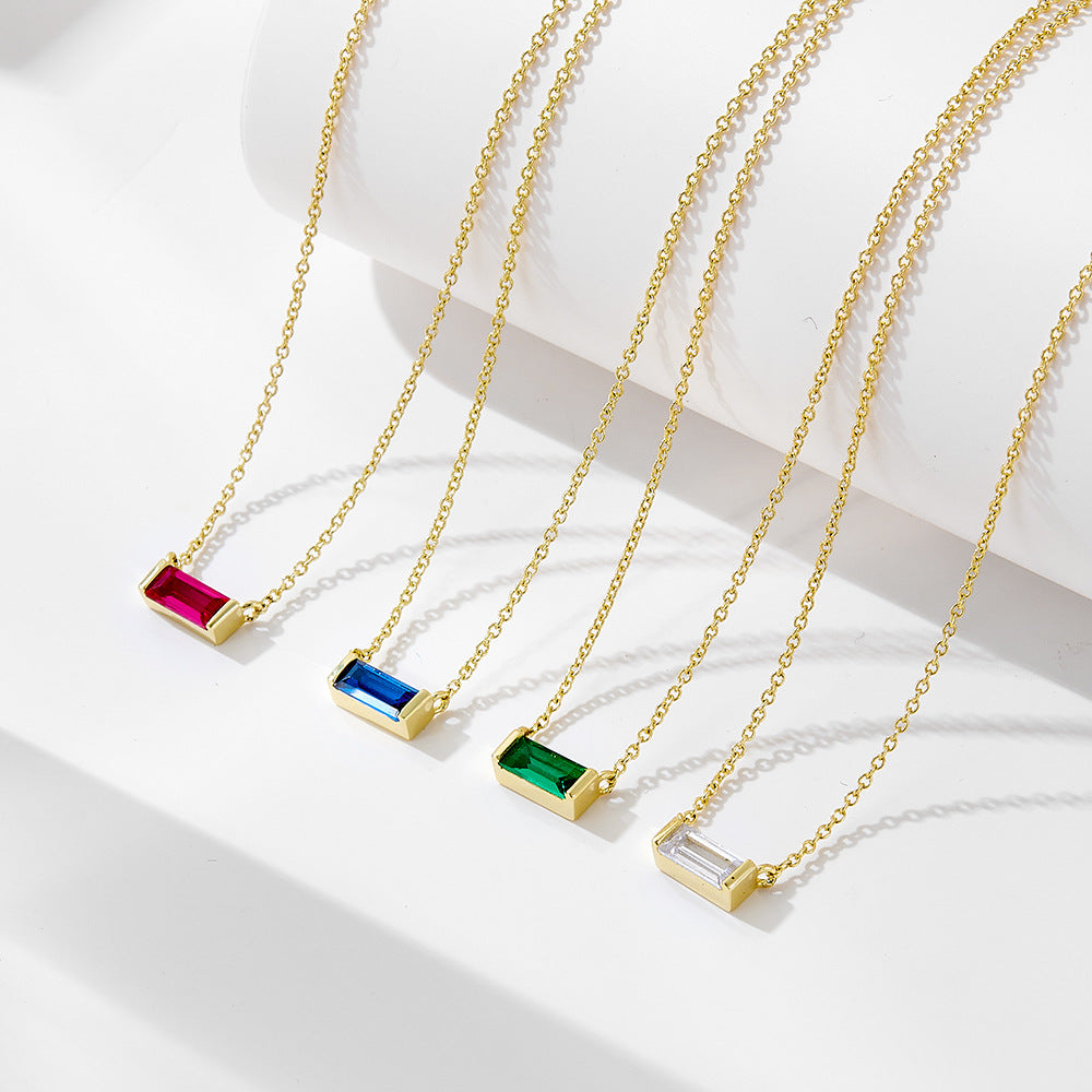 925 Sterling Silver Birthstone Pendant Necklace, Minimalist Lucky Stone Clavicle Chain