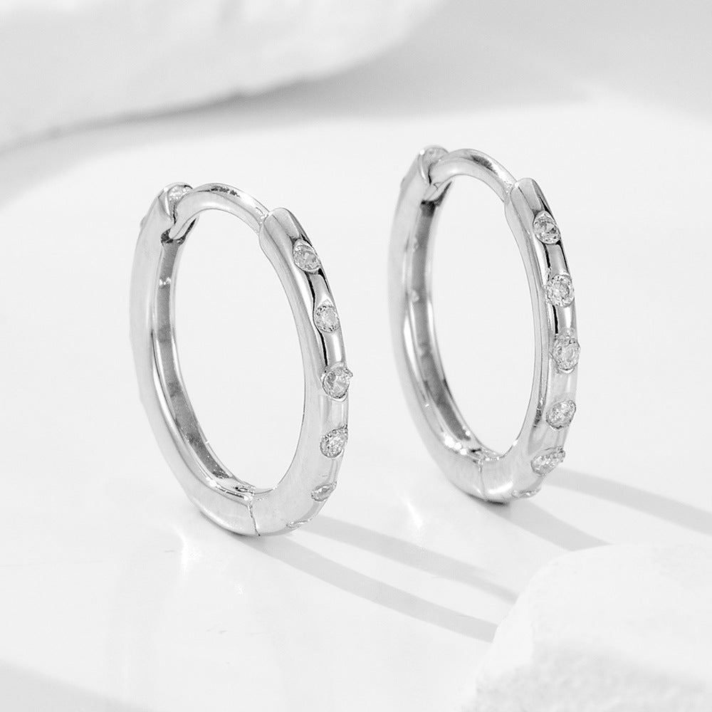 925 Sterling Silver Geometric Pave Zirconia Huggie Earrings, Minimalist High-End Jewelry