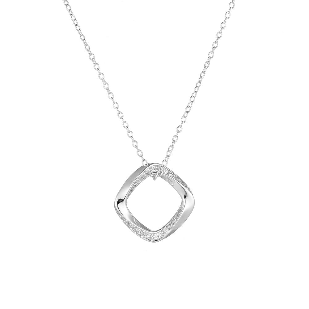 Sterling Silver Sparkling Geometric Square Choker for Women, Trendy Ins Style