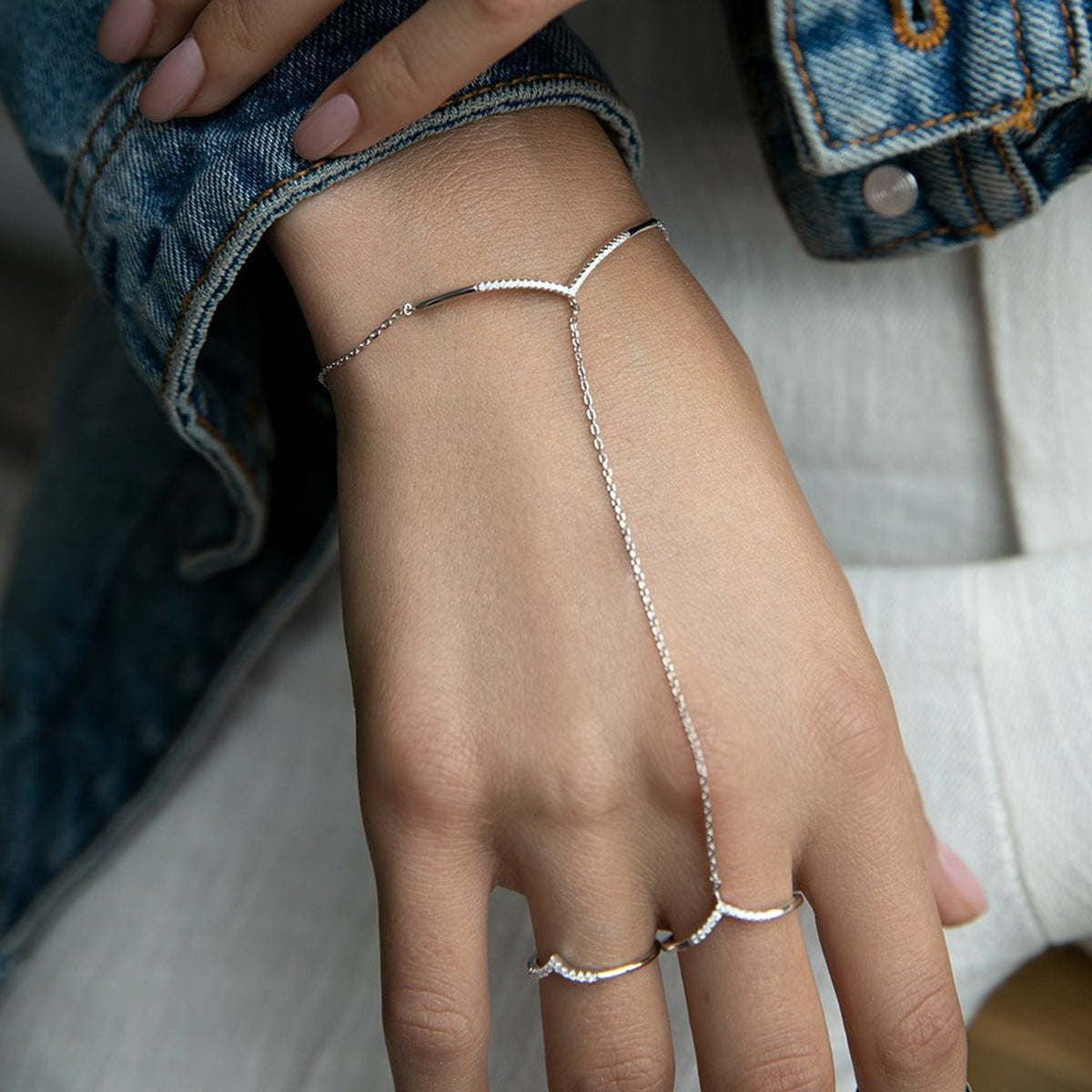 Zircon Finger Chain - 925 Silver Minimalist Light Luxury Jewelry