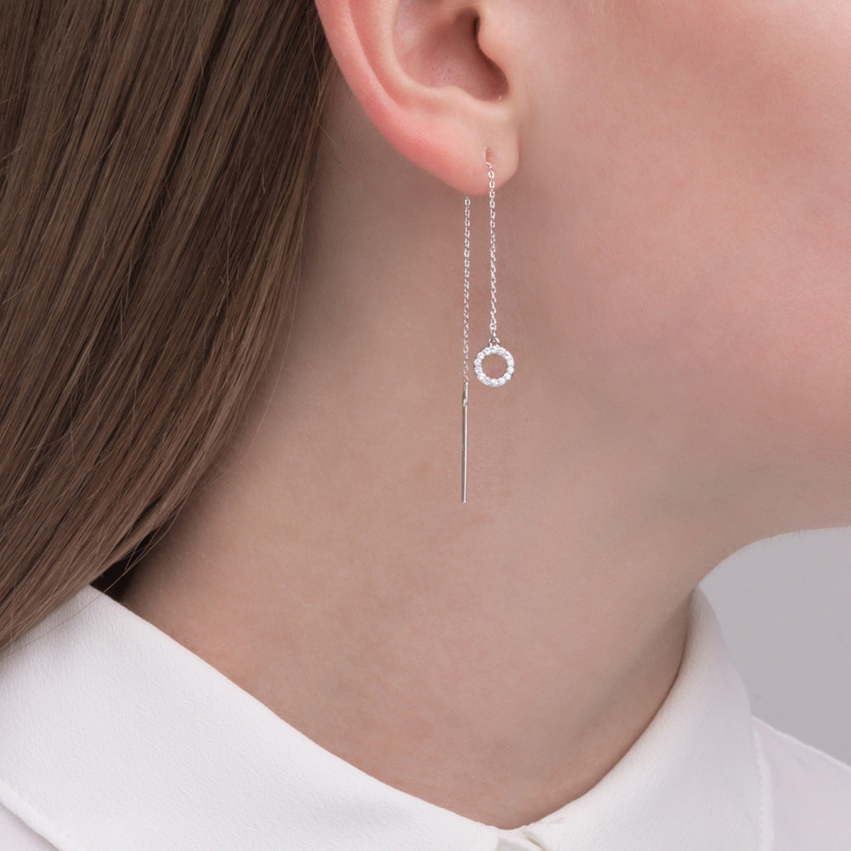 Circle Ear Threads - Sterling Silver Minimalist Commuter Earrings