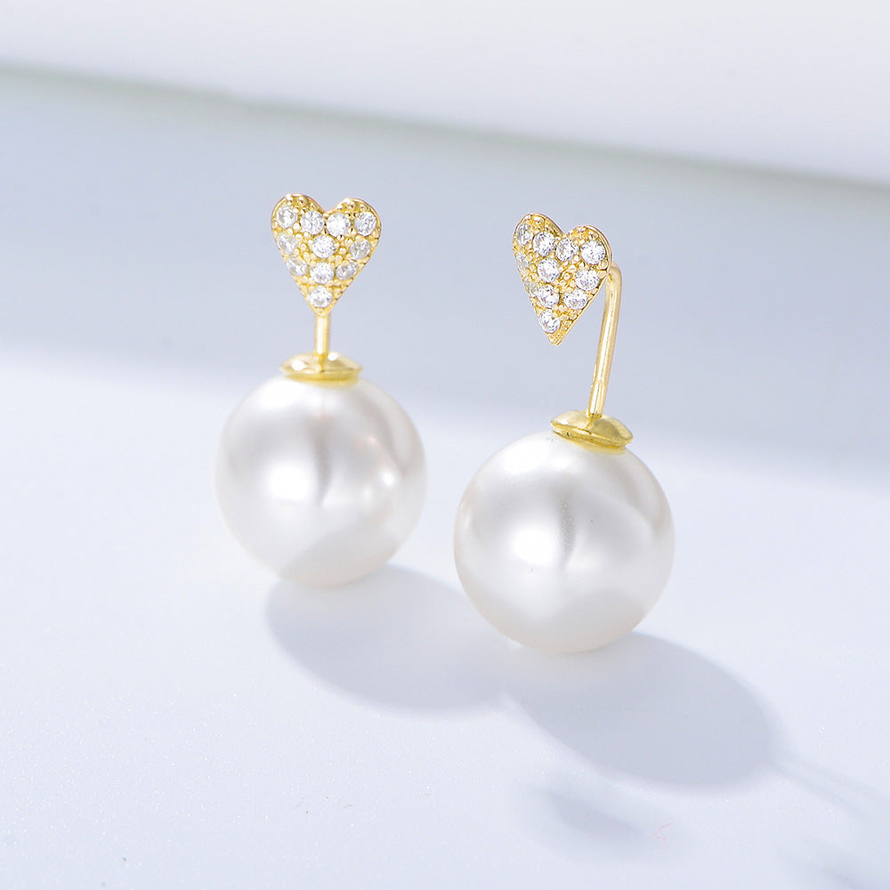 925 Sterling Silver Heart Zirconia & Pearl Stud Earrings, Minimalist Dainty Jewelry