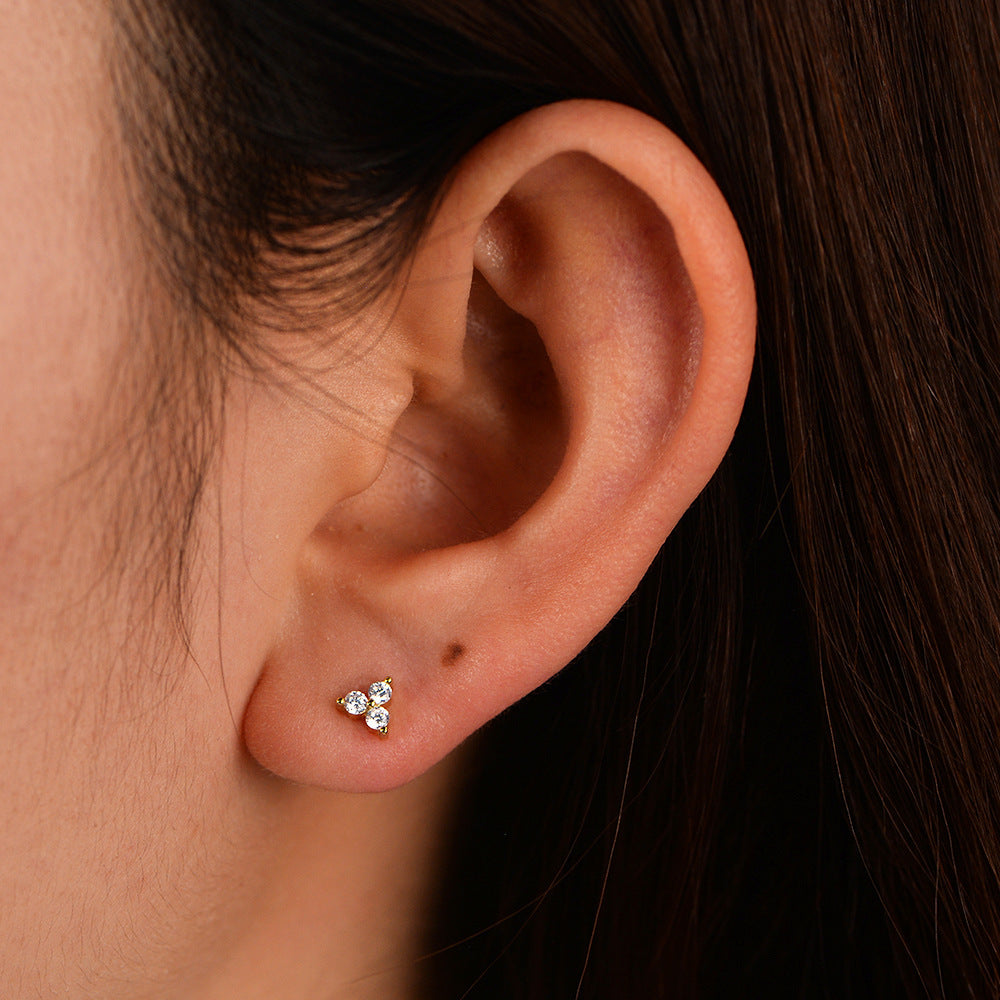 925 Sterling Silver Micro-Pave Zirconia Flower Stud Earrings, Geometric High-End Light Luxury Jewelry