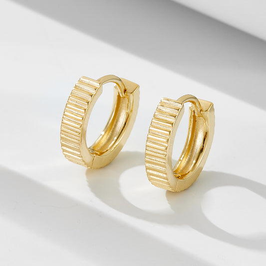 925 Sterling Silver Minimalist Grooved Hoop Earrings, High-Polished Striped Texture Huggie Jewelry
