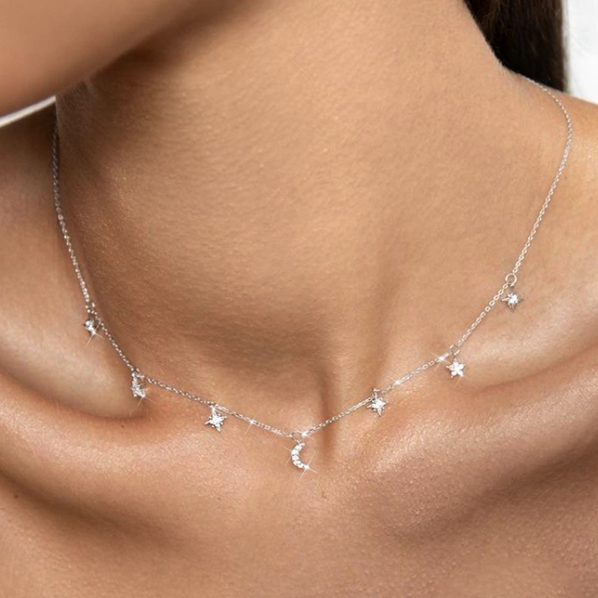 Star Moon Necklace - S925 Silver Light Luxury Collarbone Chain