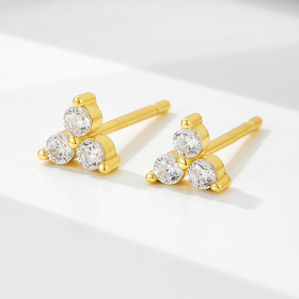 925 Sterling Silver Micro-Pave Zirconia Flower Stud Earrings, Geometric High-End Light Luxury Jewelry