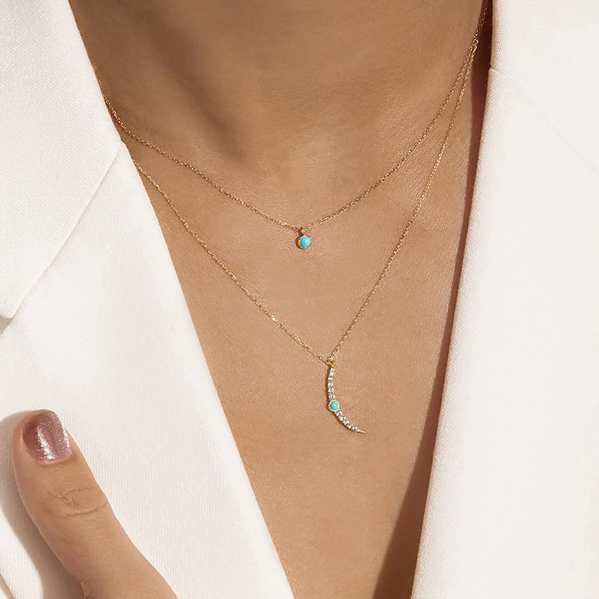 Turquoise Necklace - 925 Sterling Silver Retro Niche Collarbone Chain