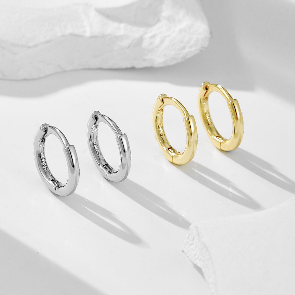 925 Sterling Silver High-End Hoop Earrings, 14K Gold Plated Sleek Minimalist Ins Style Jewelry