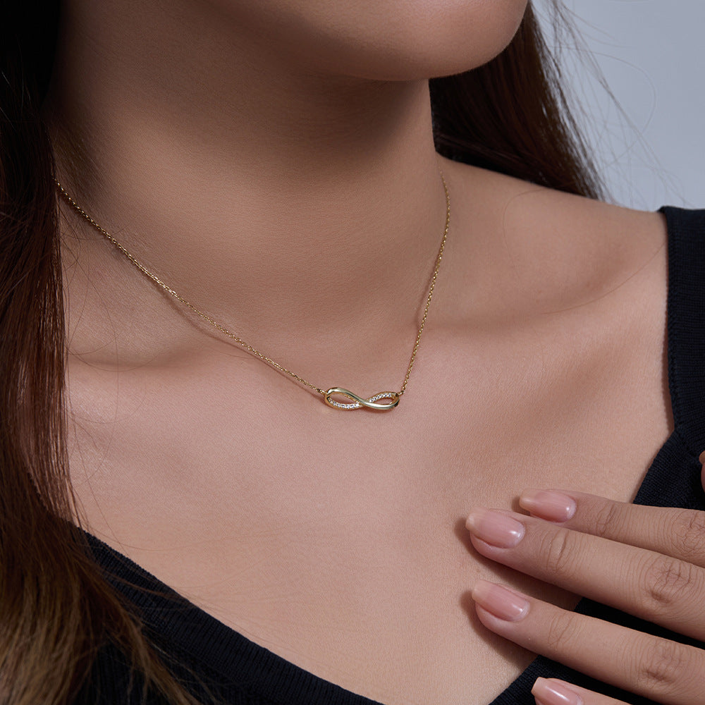 925 Sterling Silver Infinity Figure-8 Pendant Necklace, Pave Zirconia Mobius Design Jewelry