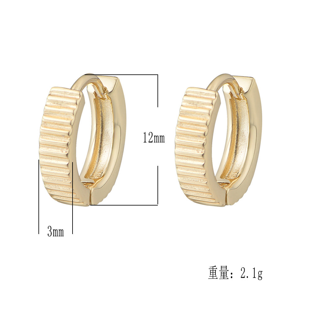 925 Sterling Silver Minimalist Grooved Hoop Earrings, High-Polished Striped Texture Huggie Jewelry