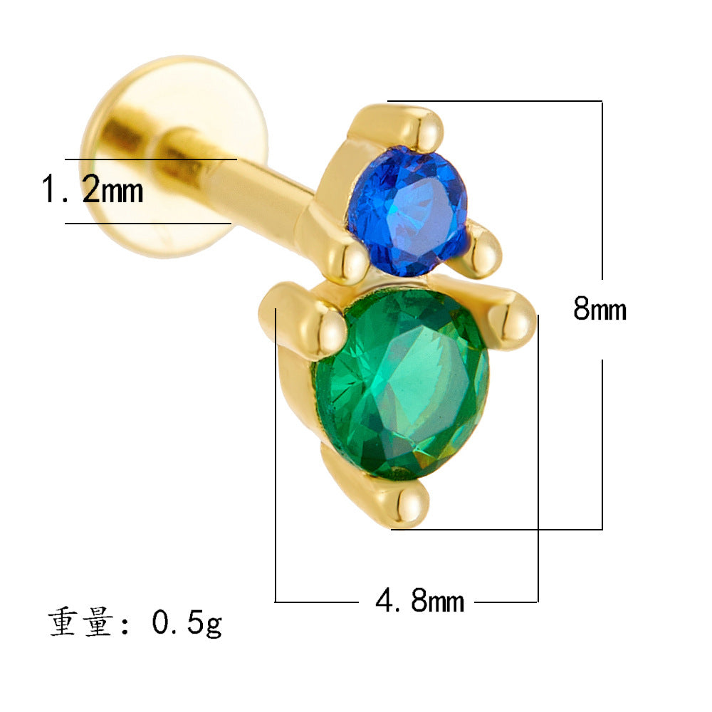 925 Sterling Silver Geometric Opal Labret Stud, Threaded Cartilage Piercing High-End Trendy Jewelry