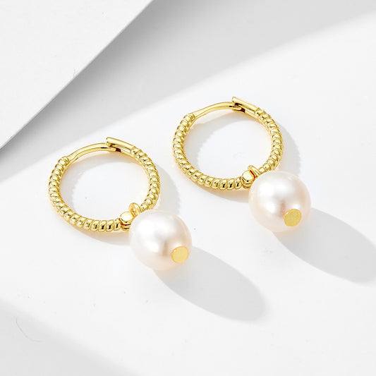 Sterling Silver Elegant Natural Pearl Hoop Earrings for Women, Versatile Chic Jewelry