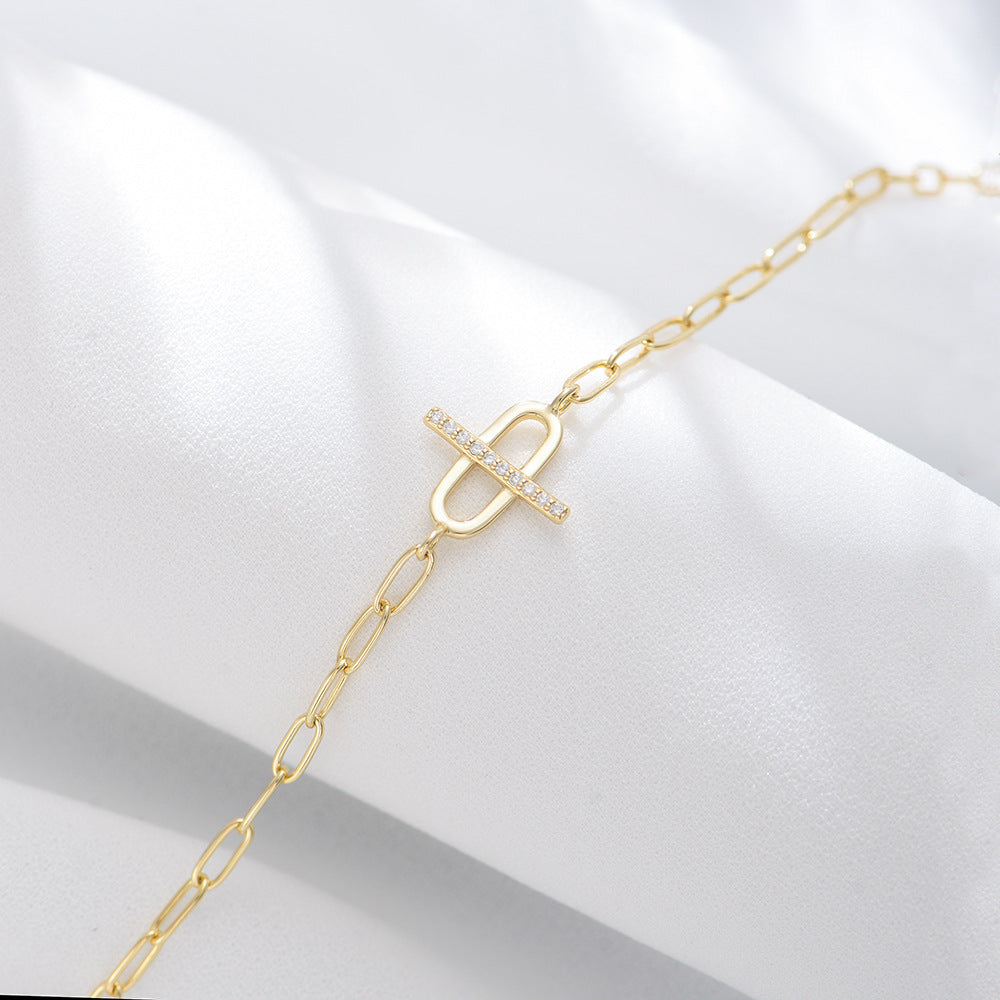 925 Sterling Silver Micro-Pave Zirconia Chain Bracelet, Minimalist High-End Design Jewelry