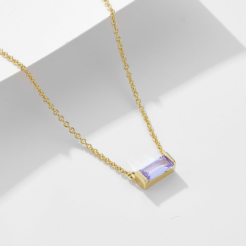 925 Sterling Silver Birthstone Pendant Necklace, Minimalist Lucky Stone Clavicle Chain