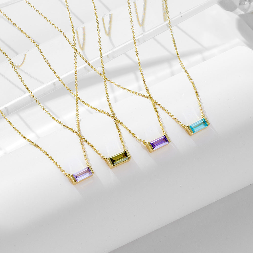 925 Sterling Silver Birthstone Pendant Necklace, Minimalist Lucky Stone Clavicle Chain