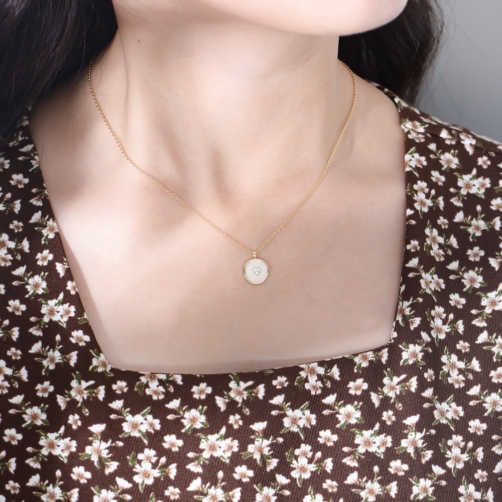 925 Sterling Silver Irregular Circle Enamel Pendant Necklace, Zirconia Jewelry