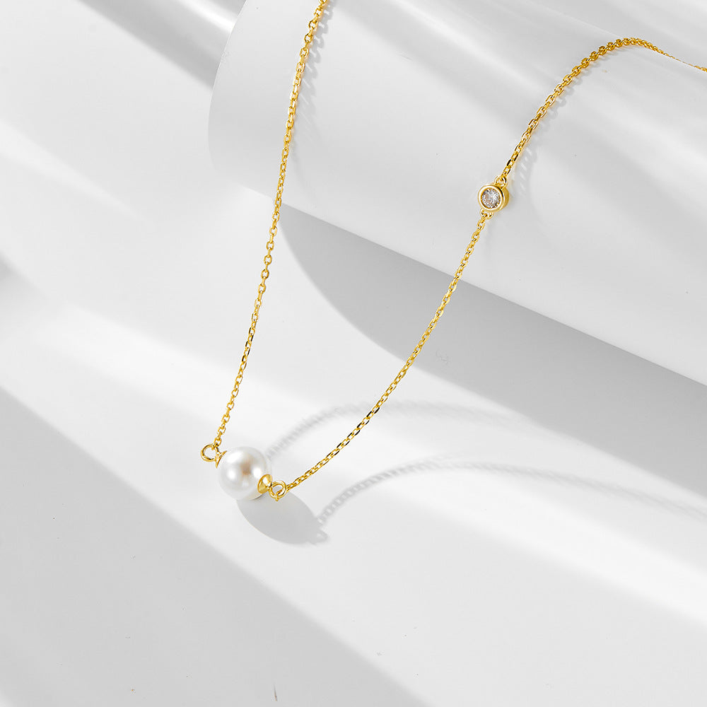 S925 Silver Elegant Solitaire Pearl Choker - Versatile Aesthetic Clavicle Chain
