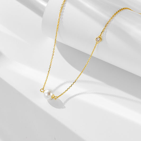 S925 Silver Elegant Solitaire Pearl Choker - Versatile Aesthetic Clavicle Chain