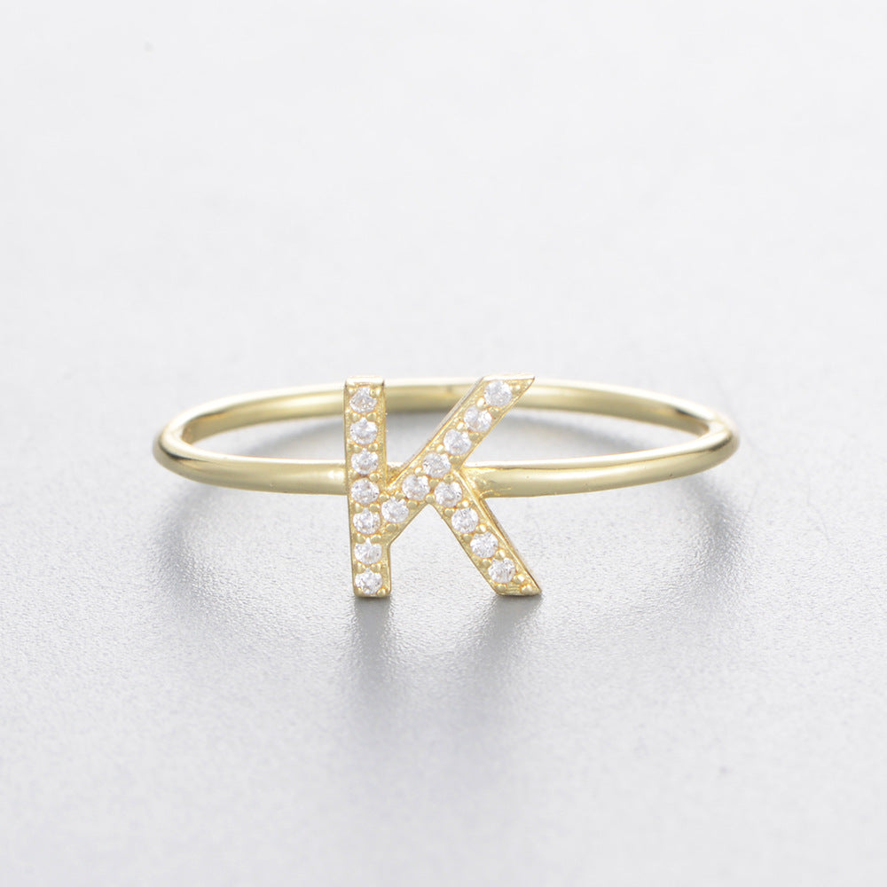 925 Sterling Silver 26 Alphabet Zirconia Rings, Minimalist Stackable Initial Jewelry