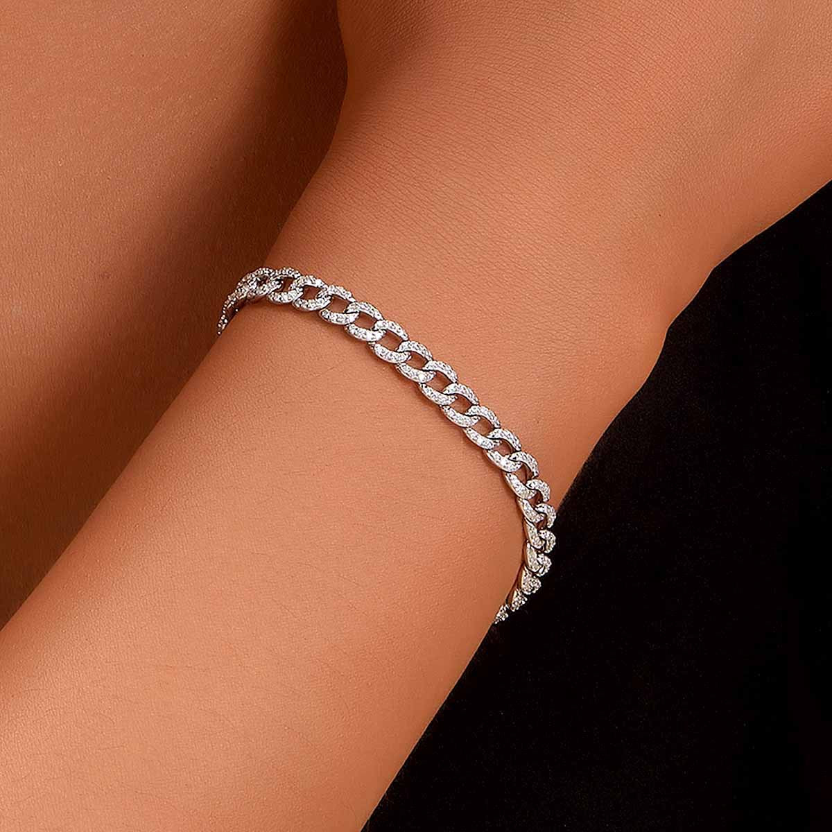 Full Zircon Chain Bracelet - S925 Silver Punk Retro Hip Hop Design