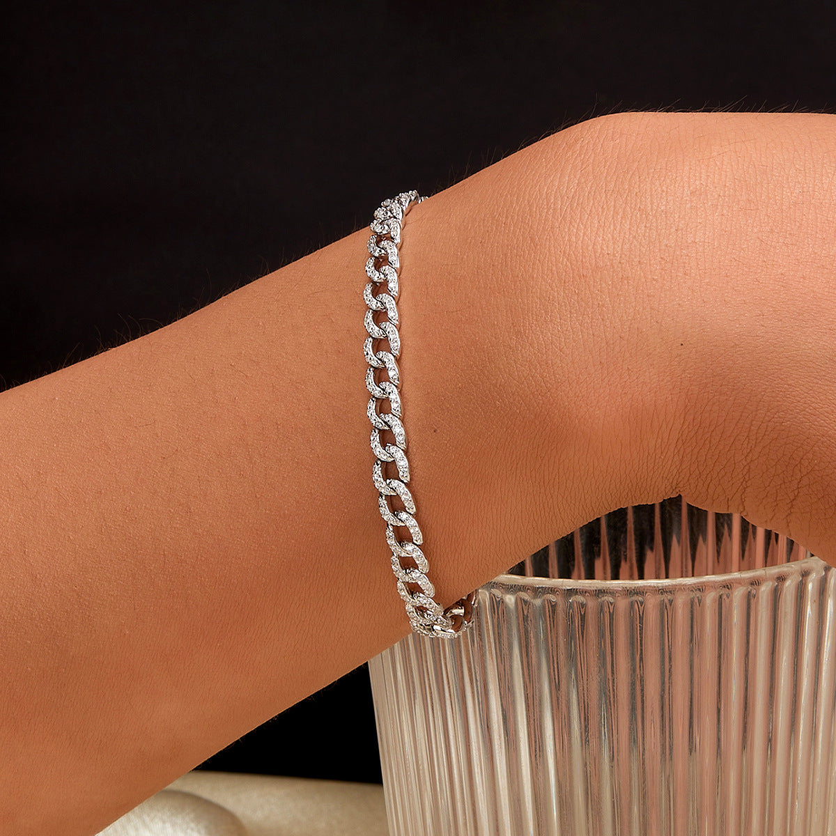 Full Zircon Chain Bracelet - S925 Silver Punk Retro Hip Hop Design