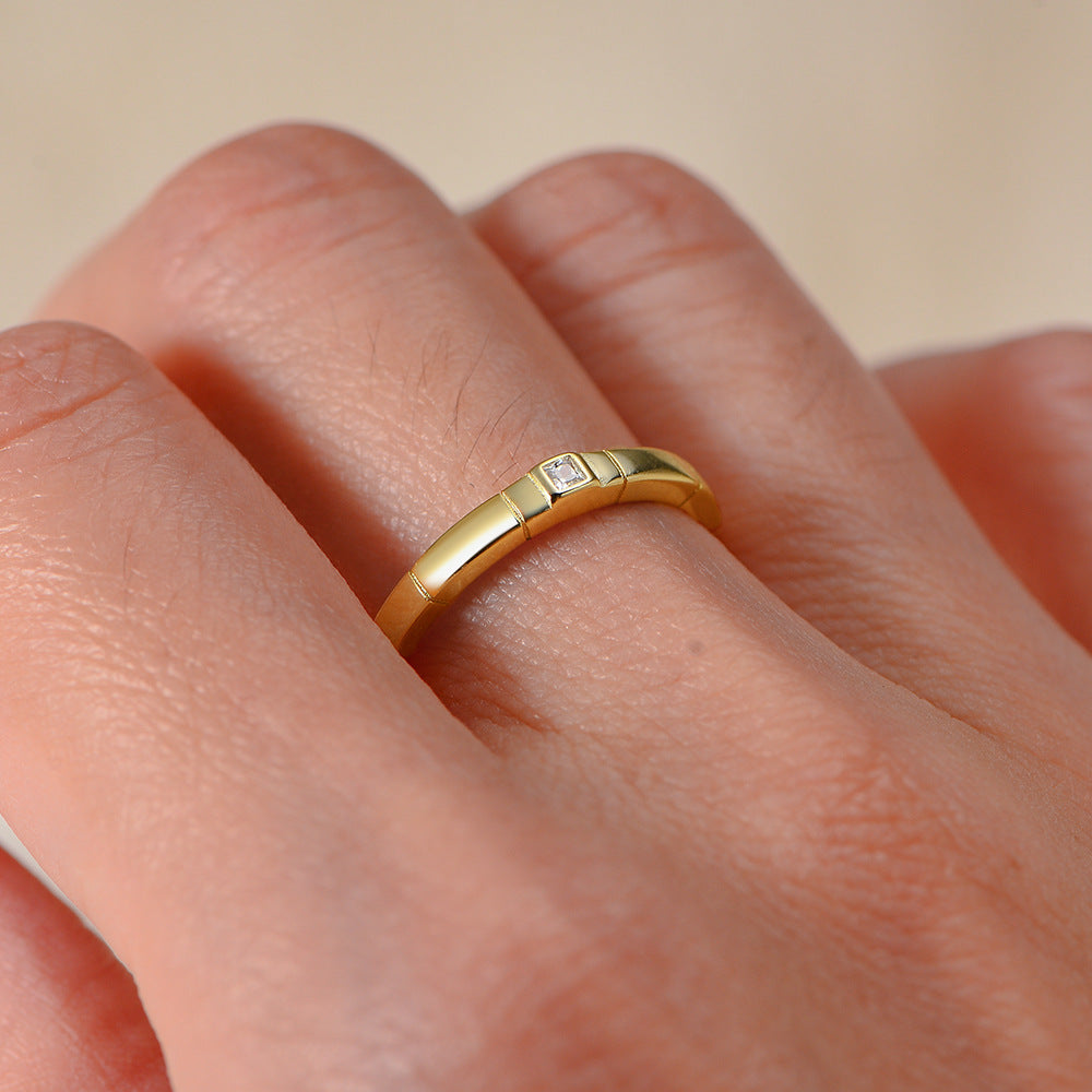 925 Sterling Silver Minimalist Square Zirconia Ring, Geometric Ins Style High-End Band Jewelry