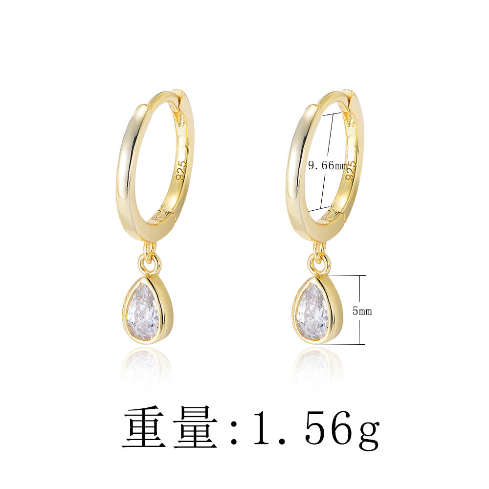 925 Sterling Silver Teardrop Zirconia C-Hoop Earrings, Vintage Custom Jewelry