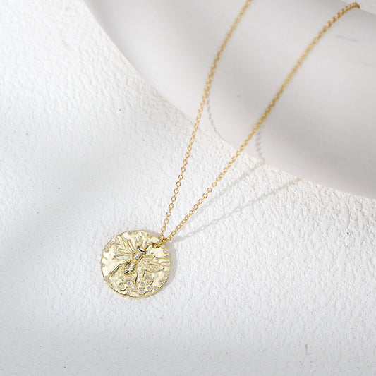 S925 Silver Sparkling Honeybee Medallion Necklace - Modern Ins Style Clavicle Chain