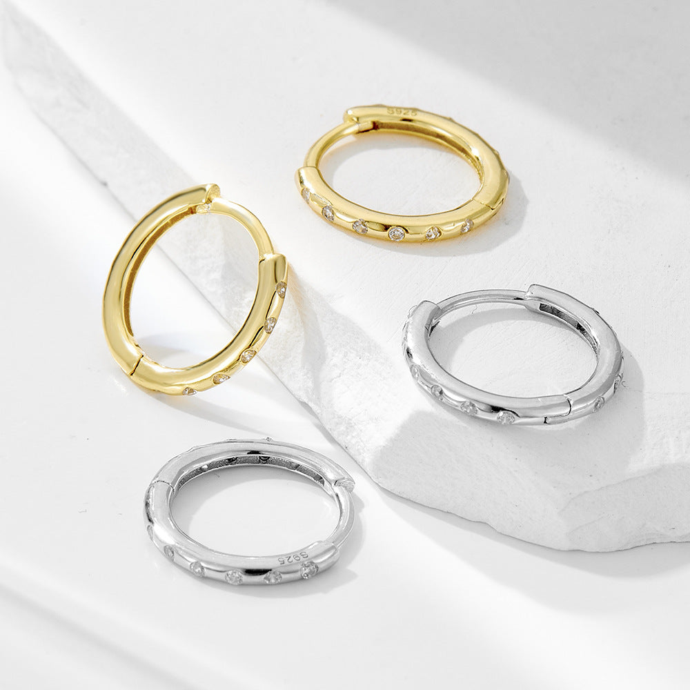 925 Sterling Silver Geometric Pave Zirconia Huggie Earrings, Minimalist High-End Jewelry