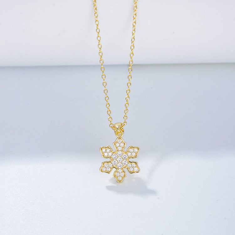 925 Sterling Silver Snowflake Pendant Necklace, Micro-Pave Zirconia Jewelry