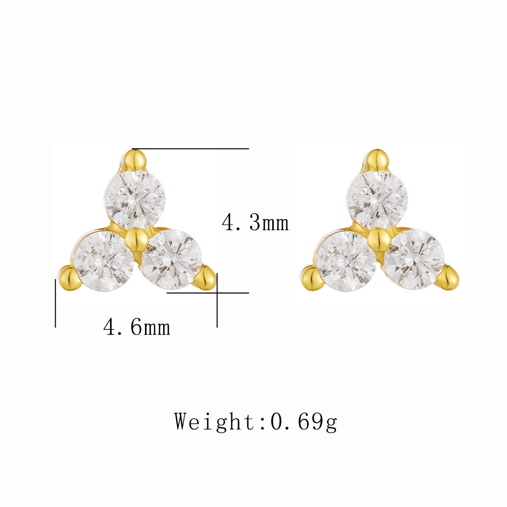 925 Sterling Silver Micro-Pave Zirconia Flower Stud Earrings, Geometric High-End Light Luxury Jewelry