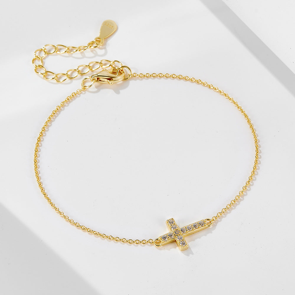925 Sterling Silver Elegant Cross Link Bracelet, Trendy Chic Jewelry