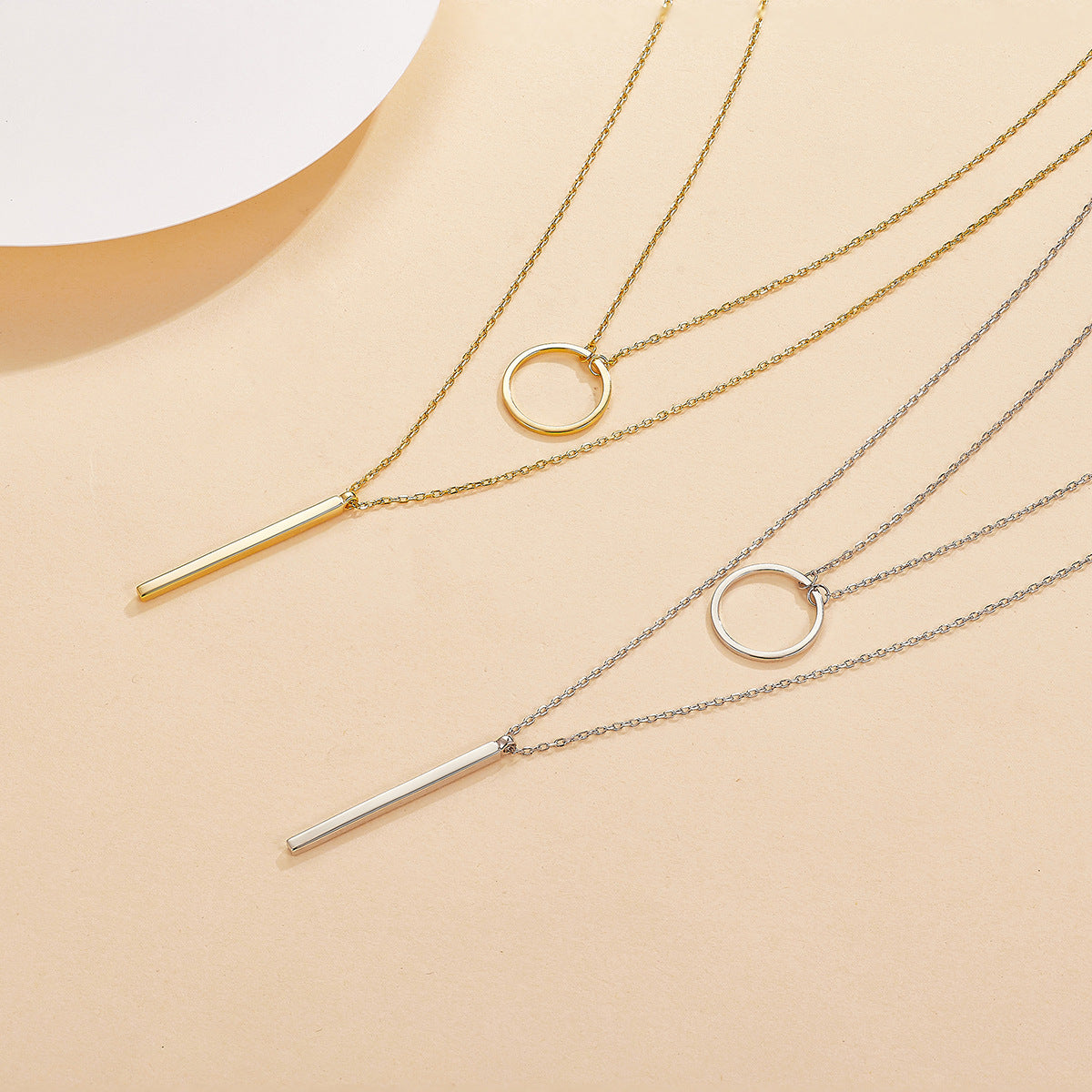 Double Layer Circle Necklace - 925 Silver Minimalist Best Friend Gift