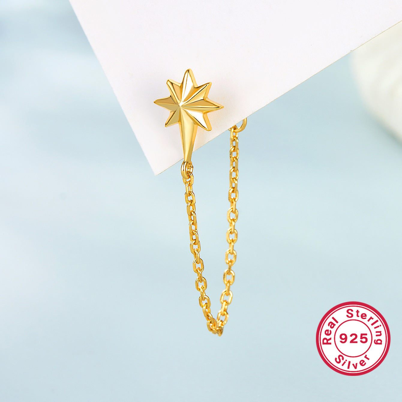 Octagram Snake Earring - 925 Silver Single Chain Geometric Jewelry