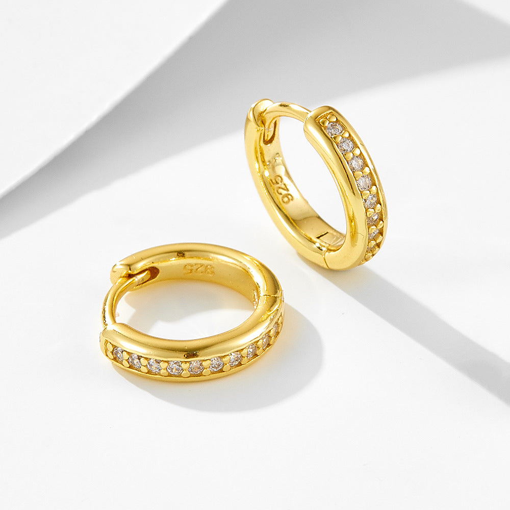 925 Sterling Silver Classic Pave Zirconia Hoop Earrings, Minimalist Luxury Jewelry