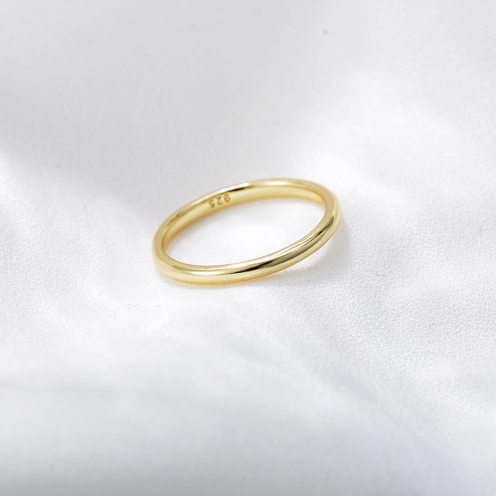 925 Sterling Silver 14K Gold Plated Skinny Band Ring, Minimalist Korean Ins Style Jewelry