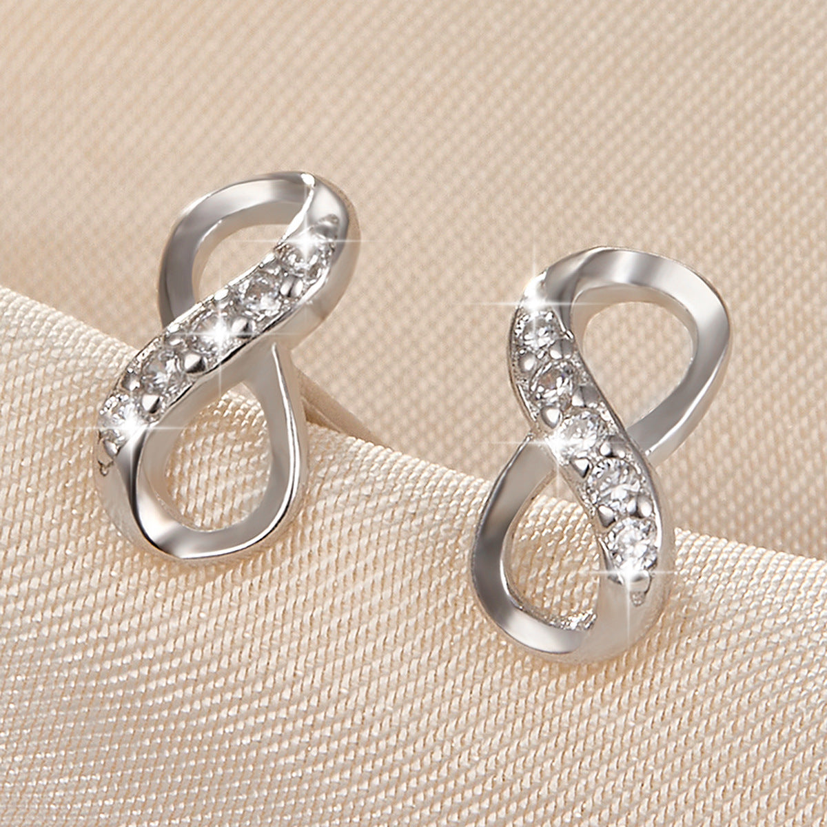 Infinity Zircon Studs - 925 Silver Minimalist Light Luxury Wholesale