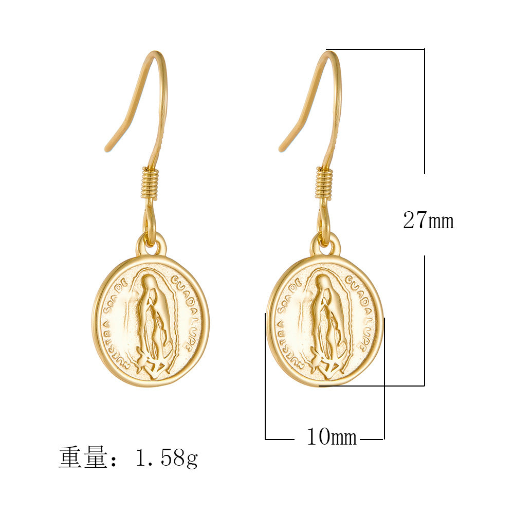 925 Sterling Silver Virgin Mary Coin Drop Earrings, Vintage European & American Style Jewelry
