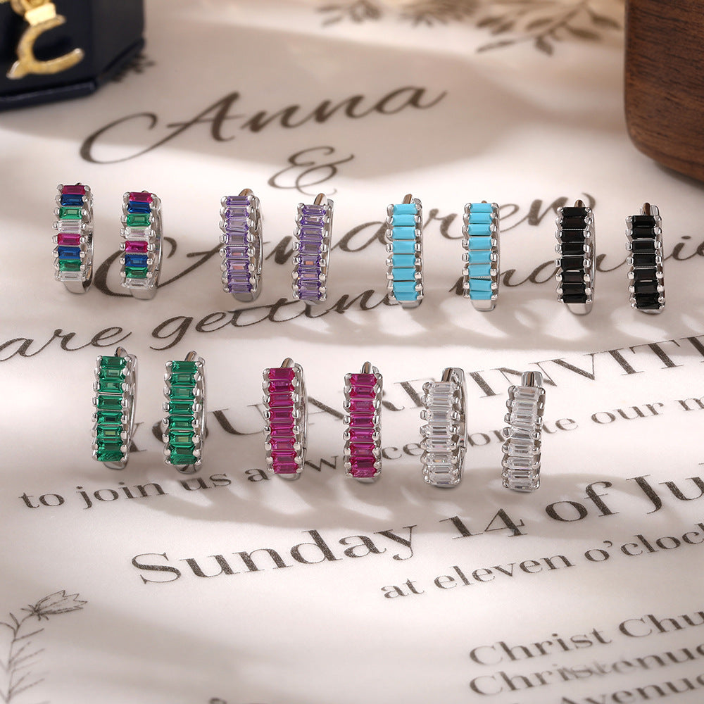 Color Zircon Hoop Earrings - 925 Silver Dopamine Niche Jewelry